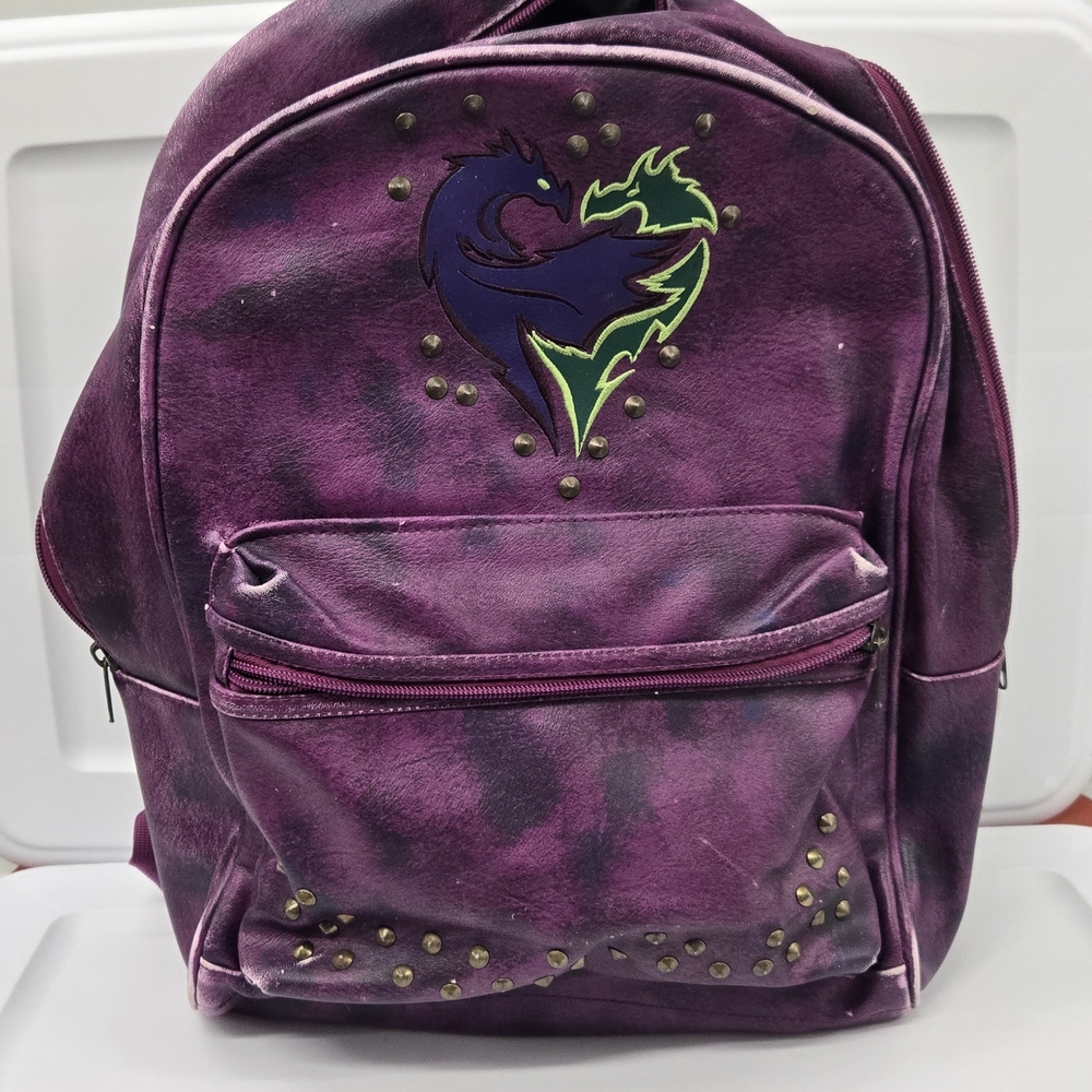 Disney Descendants Backpack Purple Faux Leather With Studs And Embroidery